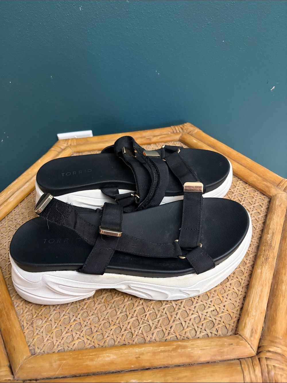 torrid Black Sport Platform Sandals with White Sole